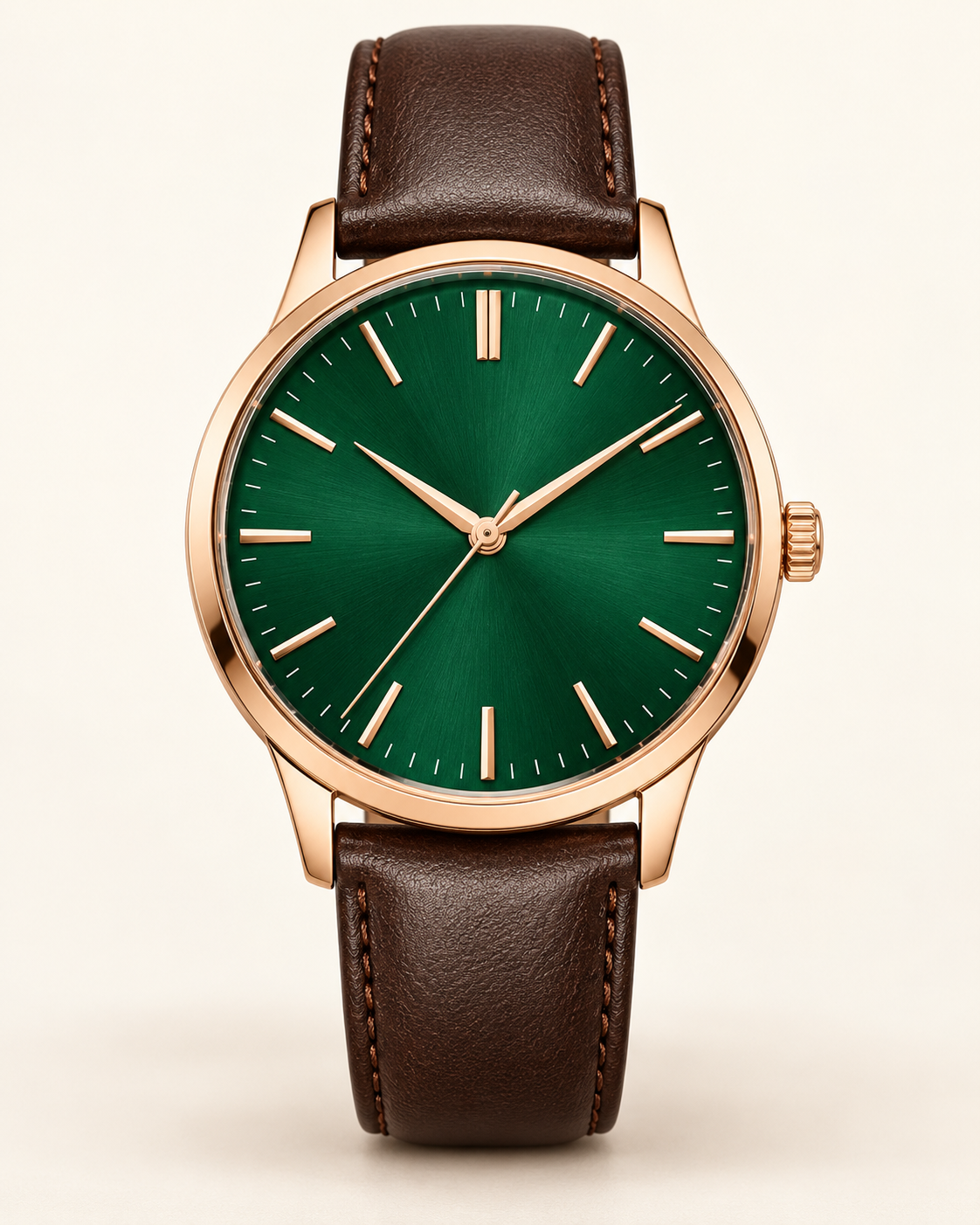 Model 03, yeşil kadranlı kahverengi deri kayışlı saat